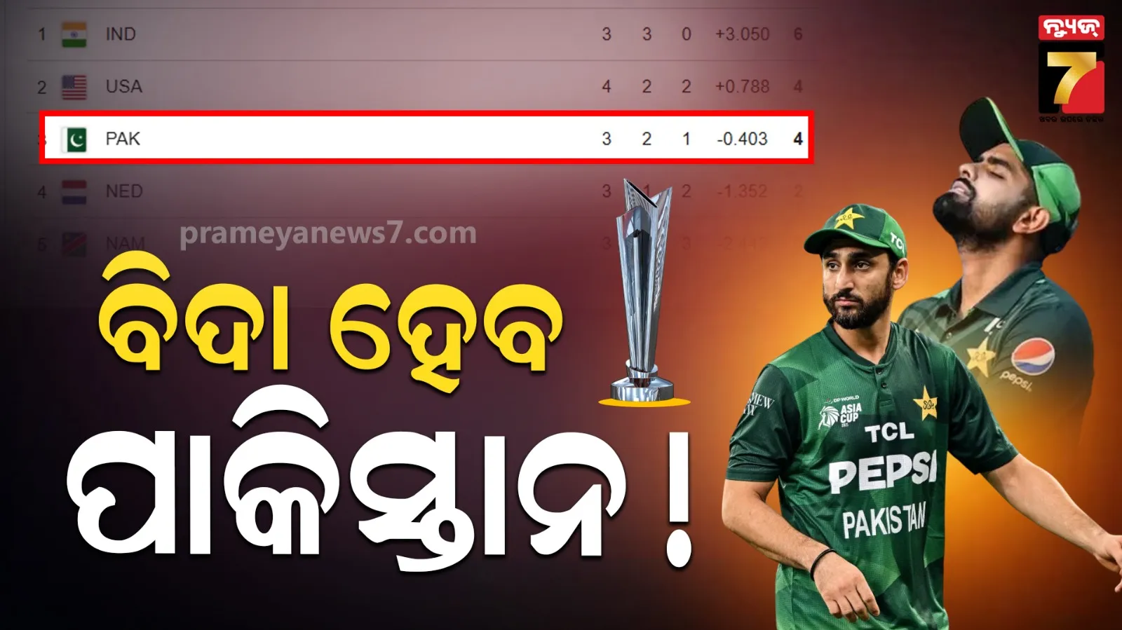 ଭାରତଠୁ ହାରିବା ପରେ ପାକିସ୍ତାନ ଟଳମଳ ! ସୁପର-୮କୁ ଯିବା କଷ୍ଟକର, ନିର୍ଣ୍ଣାୟକ ହେବ ନାମିବିଆ ସହ ଲଢ଼େଇ