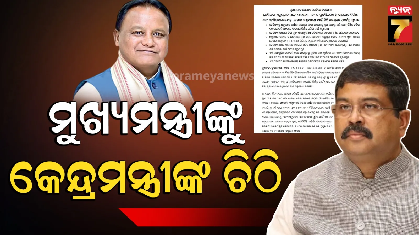 ଚିଠି ଲେଖି ମୁଖ୍ୟମନ୍ତ୍ରୀଙ୍କ ହସ୍ତକ୍ଷେପ ଲୋଡିଲେ କେନ୍ଦ୍ରମନ୍ତ୍ରୀ, ବାଇପାସ ନିର୍ମାଣ ପାଇଁ କଲେ ଅନୁରୋଧ