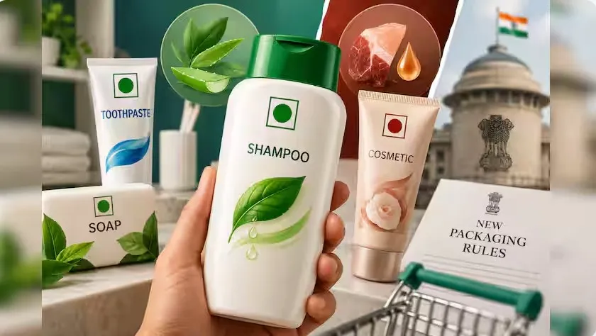 New Packaging Rule 2026: ଏଣିକି ସାବୁନ, ସାମ୍ପୁ, ଟୁଥପେଷ୍ଟ କିମ୍ବା କସ୍‌ମେଟିକ୍ସ ପ୍ରଡକ୍ଟରେ ଲାଗିବ ଭେଜ୍‌ ନନଭେଜ୍ ଚିହ୍ନ